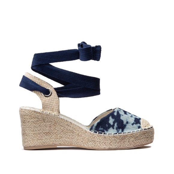 Espadrilles, Printmuster im Denim-Stil, Keilsohle