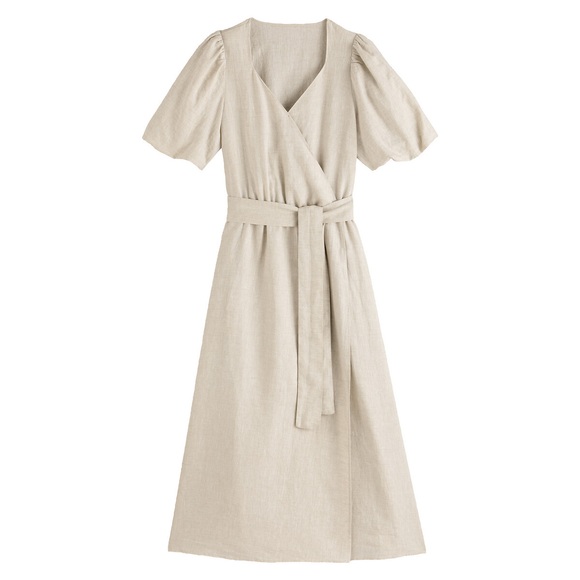 Wickelkleid mit kurzen Ärmeln, Leinen