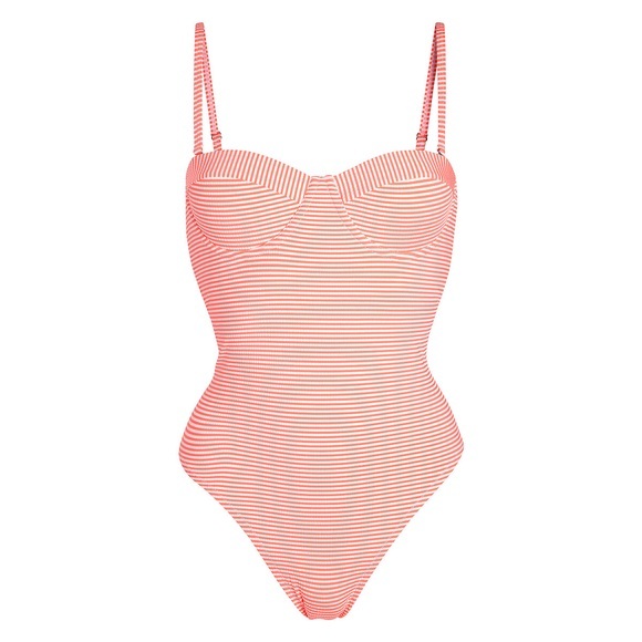 Gestreifter Badeanzug, Bustier-Form