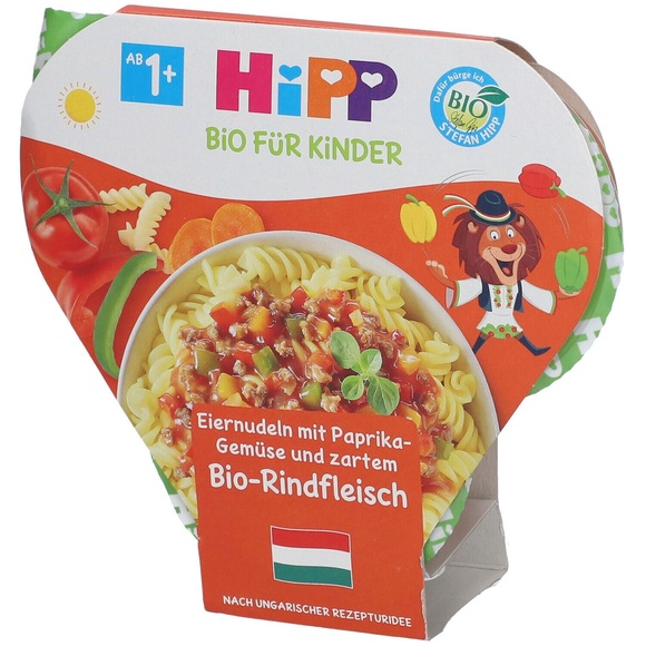HiPP Eiernudeln mit Paprika-Gemüse und zartem Bio-Rindfleisch