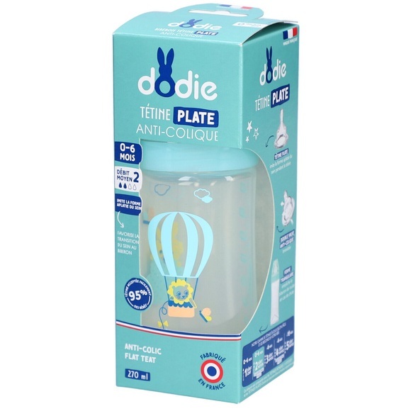 Dodie Anti-Kolik Flasche Himmel Flach Sauger 3 Geschwindigkeiten 0-6 Monate