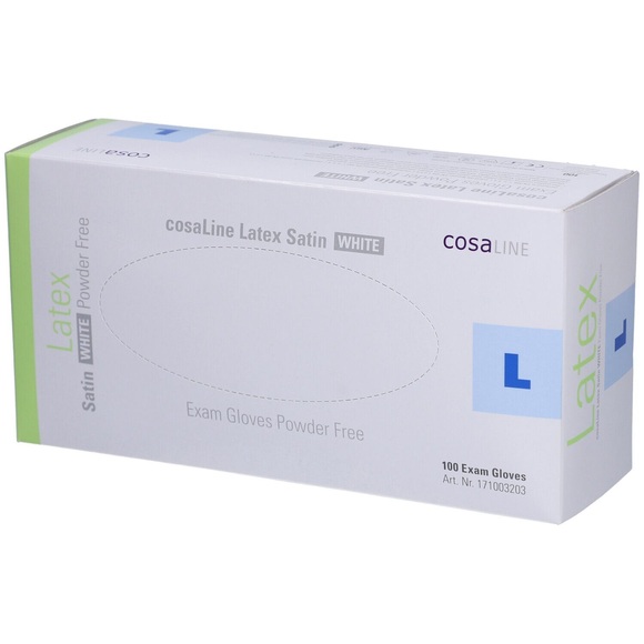 cosaLine Untersuchungshandschuhe L Latex Satin weiss puderfrei (100 Stück)