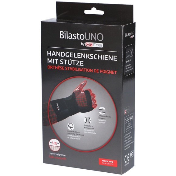 Bilasto Uno Handgelenkschiene S-XL rechts mit Stütze und Velcro (1 Stück)