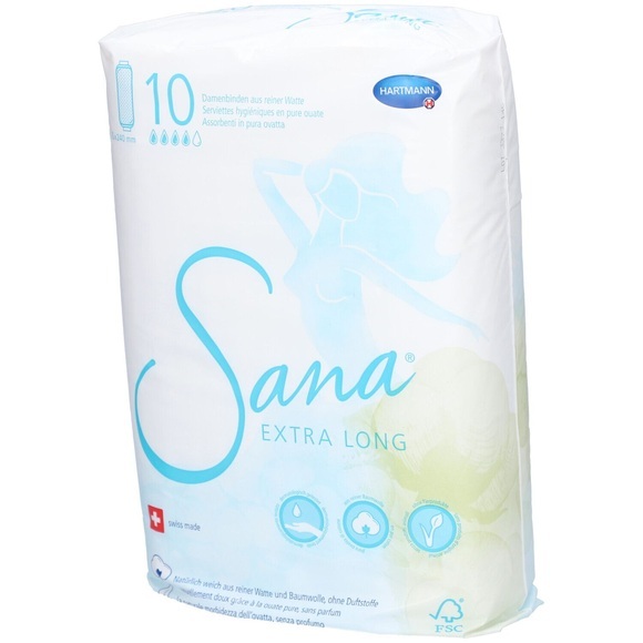 Sana Damenbinden aus Reiner Watte Extra Saugfähig 10Stk. 10 Stück
