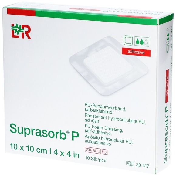 Suprasorb Schaumverband 10x10cm adhesive (10 Stück)