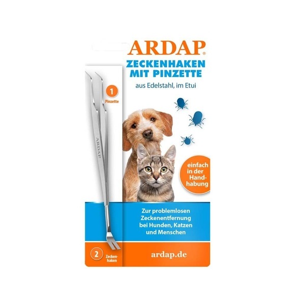 Ardap Zeckenhaken mit Pinzette - aus Edelstahl