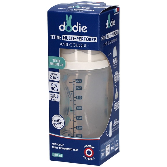 Dodie Flasche Sauger Multi-Perforiert Anti-Colic Blau +3M 270 ML