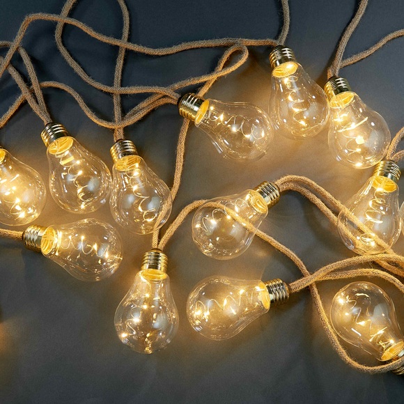 BULB LIGHTS LED Lichterkette mit Naturseil 10 Lichter und Stecker