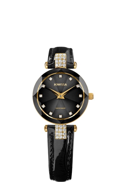 Jowissa Facet Strass Schweizer Damenuhr J5.614.S Schwarz / Gold