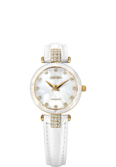 Jowissa Facet Strass Schweizer Damenuhr J5.618.S Weiss / Gold