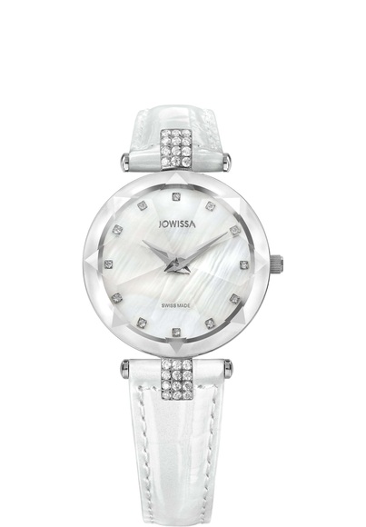 Jowissa Facet Strass Schweizer Damenuhr J5.619.M Weiss / Silber