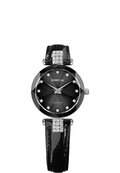 Jowissa Facet Strass Schweizer Damenuhr J5.620.S Schwarz / Silber