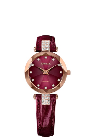 Jowissa Facet Strass Schweizer Damenuhr J5.624.S Bordeaux / Rosa