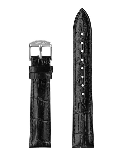 Jowissa Mattes Alligator Leder Uhrband E3.1444.L Schwarz / Silber