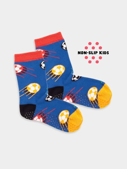 - Anti-Rutsch Kindersocken in Blau Rot mit Sport Motiv/Muster