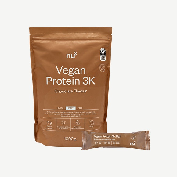 nu3 Vegan Protein 3K Pulver + Vegan Protein 3K Bar Schokolade