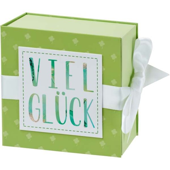 Geschenkschachtel Viel Glück mit Band 13 x 13cm