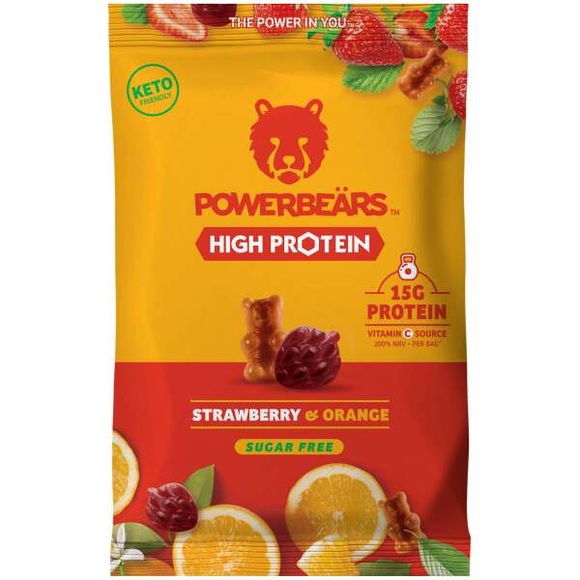 Powerbeärs High Protein Snack Strawberry & Orange sugar free 50g