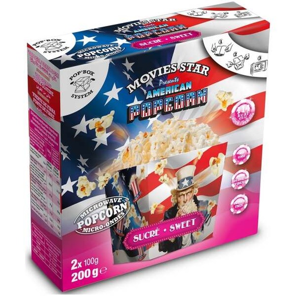 Movies Star Pop Box Mikrowellen Popcorn Zucker 2x100g