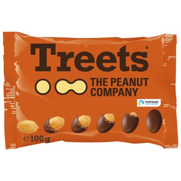 Treets The Peanut Company Peanuts 100g 25 % Erdnüsse in 51 % Milchschokolade mit braunem Zuckerüberzug