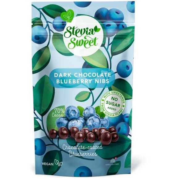Stevia Sweet dunkle Schokoladen Nibs ohne Zuckerzusatz 80g