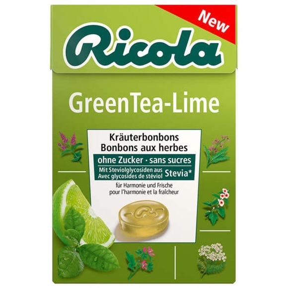 Ricola GreenTea-Lime ohne Zucker mit Stevia (50 g)
