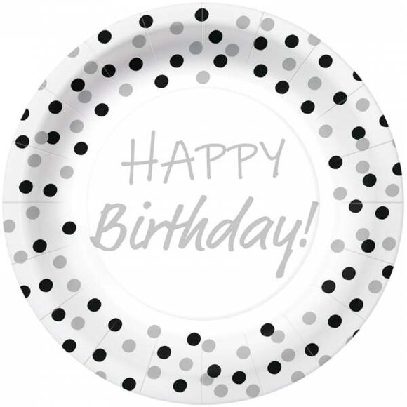 Pappteller Happy Birthday silber rund 10 Stück