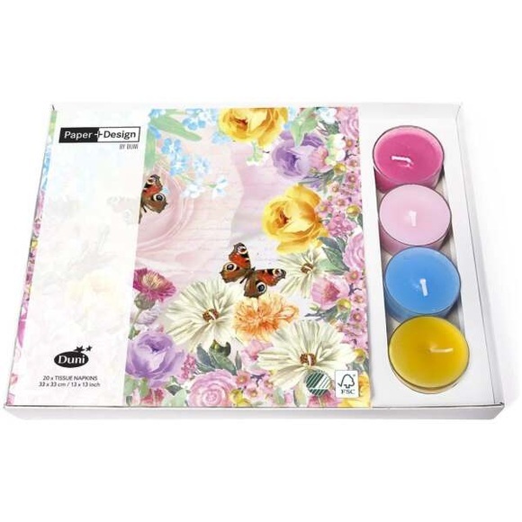 Kombibox 20 Servietten & 4 Teelichter Butterfly