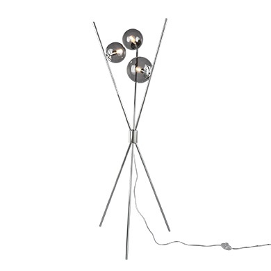 Design Stehleuchte Silber mit Rauchglas 3-Licht - Stino