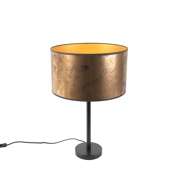 Art Deco Tischlampe schwarz mit altem Bronzeschirm 35 cm - Simplo