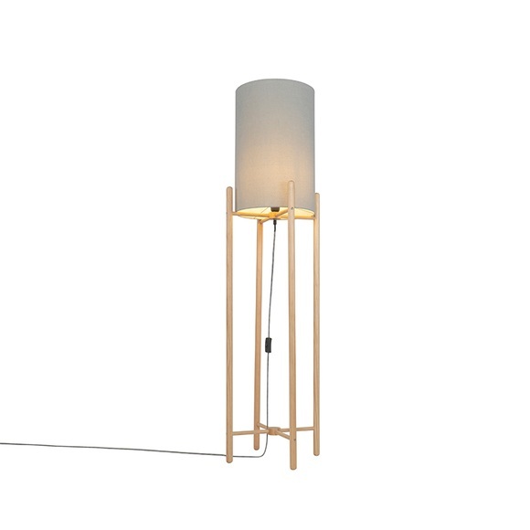 Land Stehlampe Holz mit grauem Schirm - Lengi