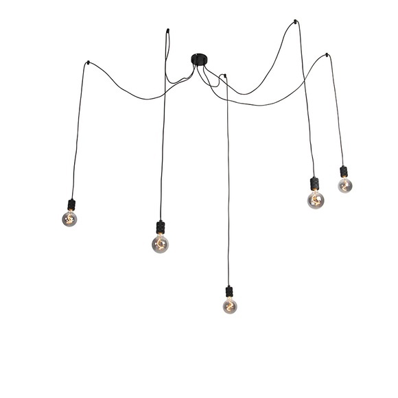Hängelampe schwarz inkl. 5 dimmbare G95-Lampen rauchen - Cavalux