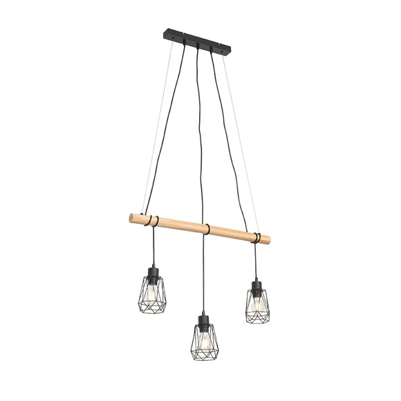 Land Hängelampe schwarz mit Holz 3-Licht - Dami Frame