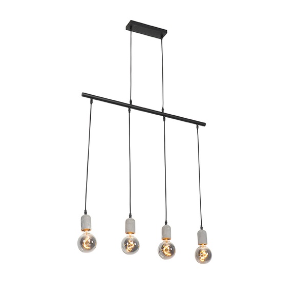 Hängelampe schwarz mit Beton 4-Lichter - Pedra