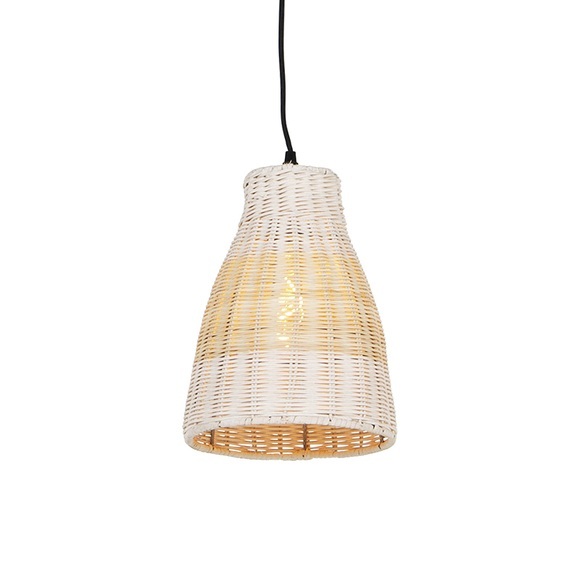 Land Hängelampe weiß mit Holz 20 cm - Burn Rattan