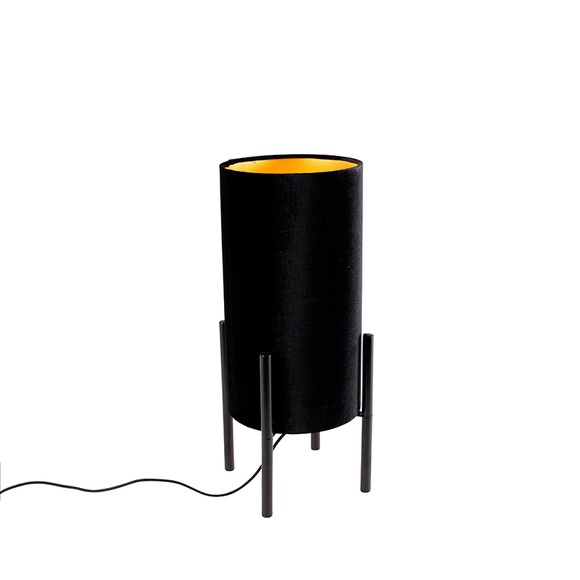 Design Tischlampe schwarz Samtschirm schwarz mit Gold - Rich