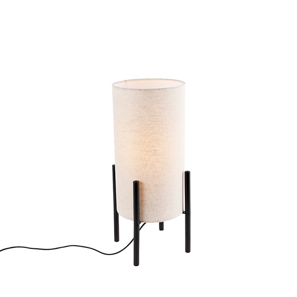 Design Tischlampe schwarz Leinenschirm grau - Reichhaltig