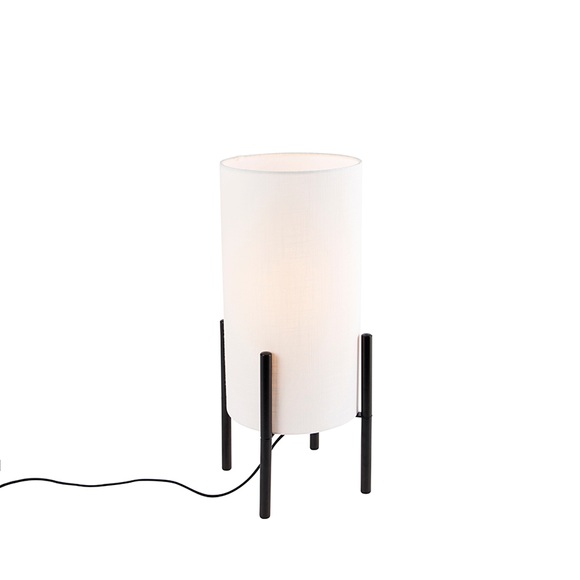 Design Tischlampe schwarz Leinenschirm weiß - Rich