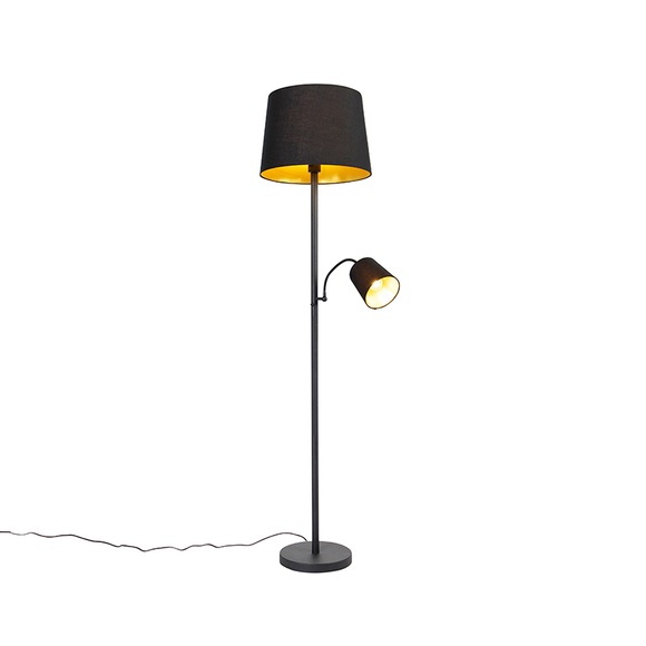 Klassische Stehlampe schwarz mit Gold und Leselampe - Retro