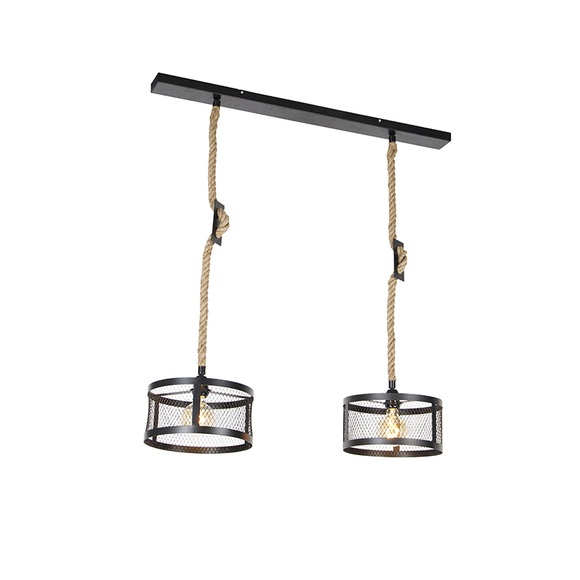 Industrielle Hängelampe schwarz mit Seil 2-Licht - Cage Robusto