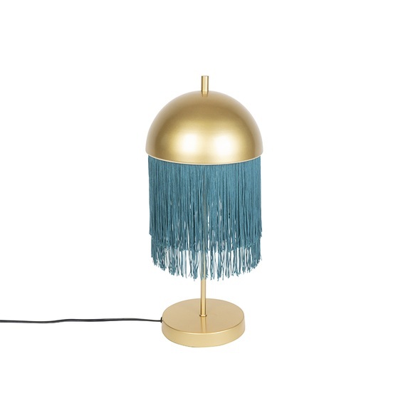 Orientalische Tischlampe Gold mit grünen Fransen - Fransen