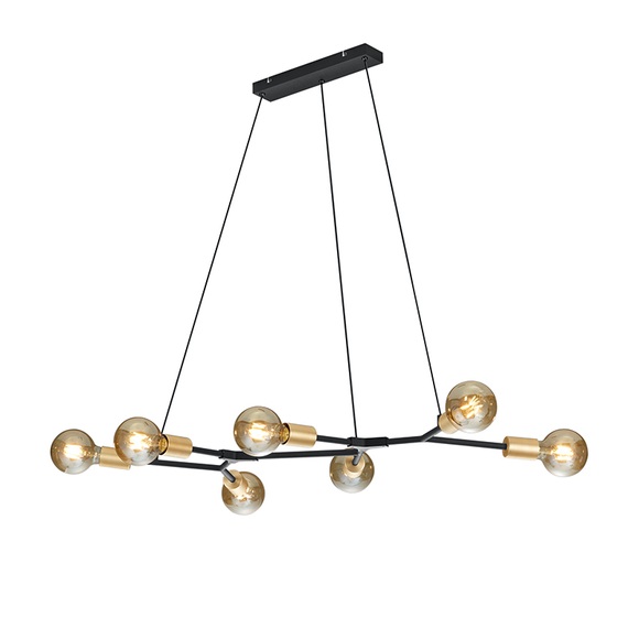 Design Hängelampe schwarz mit goldenen 7-Lichtern - Dirk