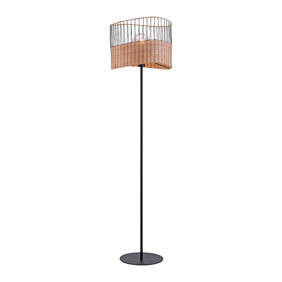 Land Stehlampe schwarz mit Rattan - Treccia