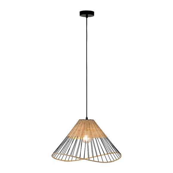 Land Hängelampe schwarz 48 cm mit Rattan - Treccia
