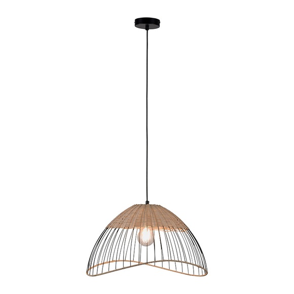 Land Hängelampe schwarz 48 cm mit Rattan - Treccia Pua