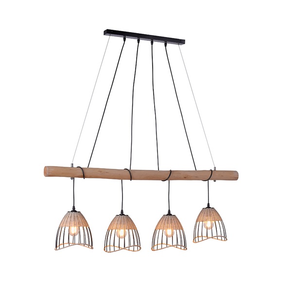 Land Hängelampe schwarz mit Rattan 4-Licht - Treccia Pua
