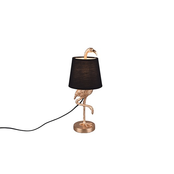 Tischleuchte Lola mit Flamingo-Figur, schwarz/gold
