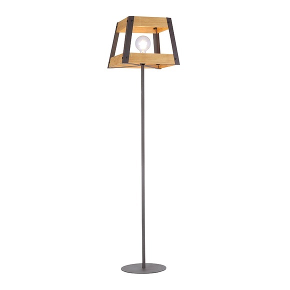 Industrielle Stehlampe schwarz mit Holz - Krati
