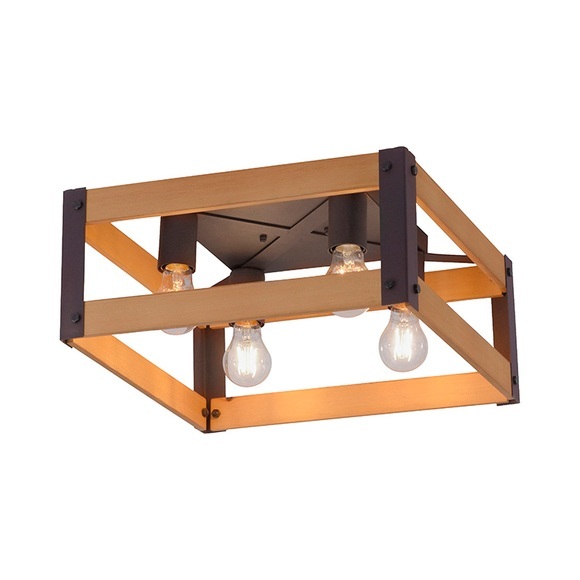 Industrielle Deckenleuchte schwarz mit Holz 4-Licht - Krati