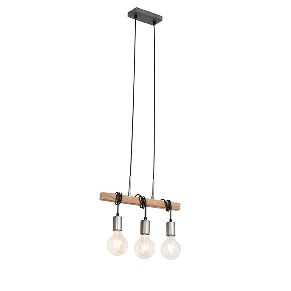 Industriële hanglamp staal met hout 3-lichts - Gallow